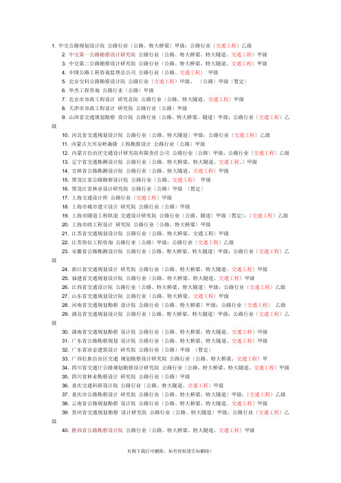 公路工程设计资质企业名单(全)