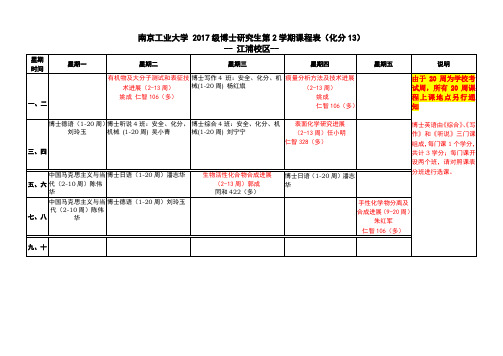 南京工业大学2017级博士研究生第2学期课程表化分13