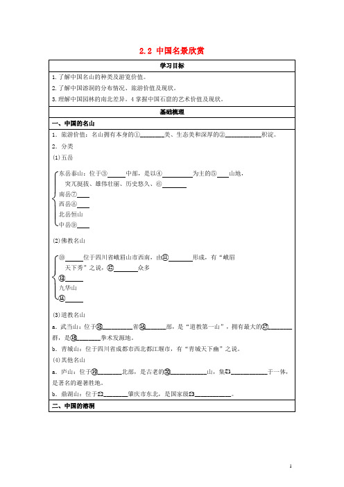 高中地理第二章旅游景观的欣赏2.2中国名景欣赏学案湘教版选修3