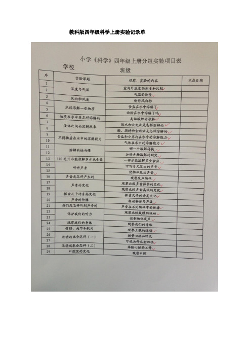 教科版四年级科学上册实验记录单(含完整活动记录)