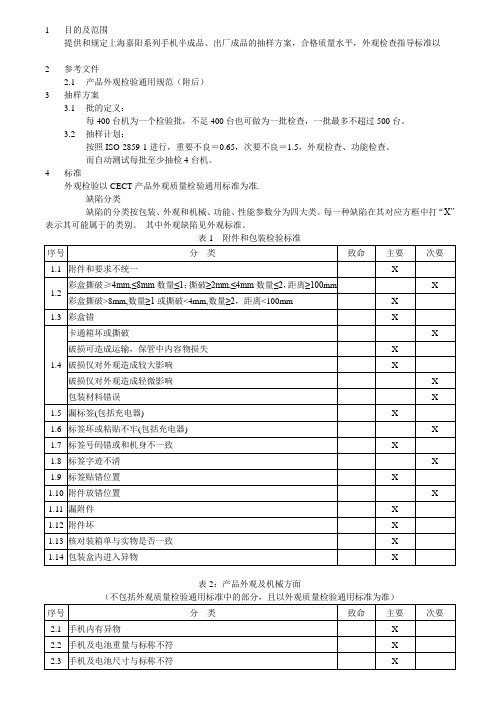 手机成品-半成品检验规范