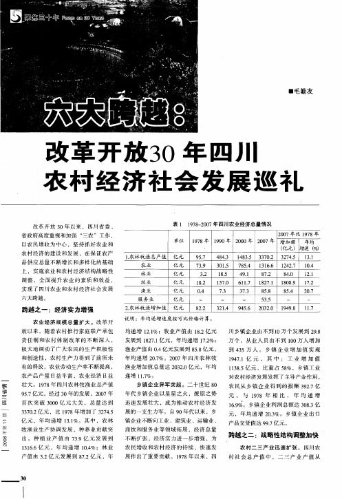 六大跨越：改革开放30年四川农村经济社会发展巡礼