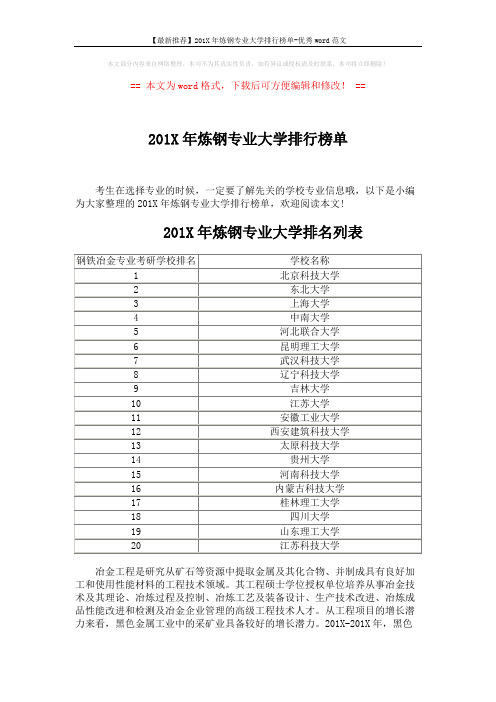 【最新推荐】201X年炼钢专业大学排行榜单-优秀word范文 (3页)