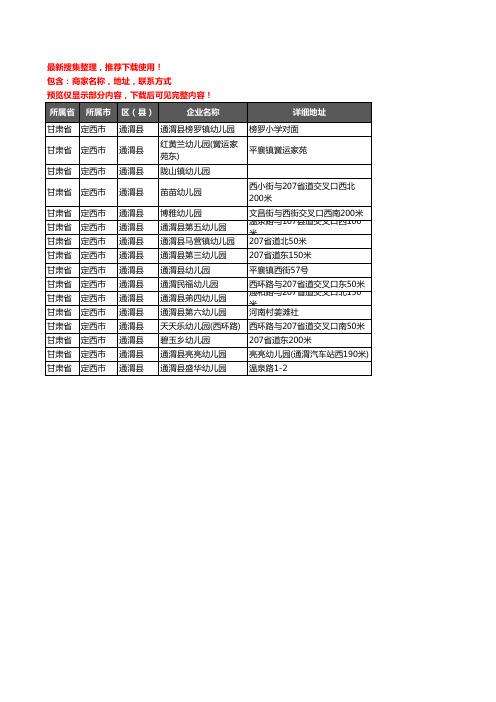 新版甘肃省定西市通渭县幼儿园企业公司商家户名录单联系方式地址大全16家