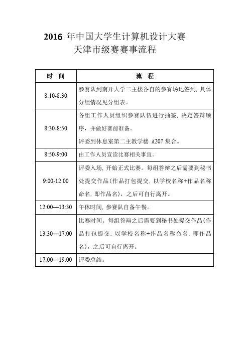 2016 年中国大学生计算机设计大赛天津市级赛赛事流程