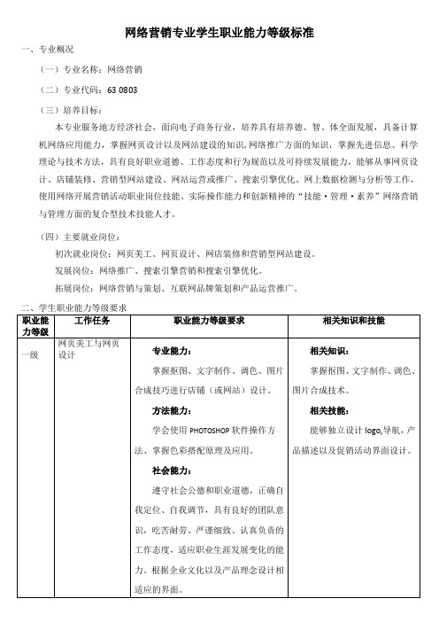 柳州职院网络营销专业职业能力等级标准