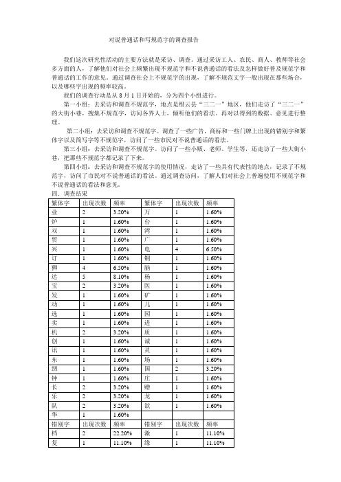 关于说普通话和写规范字的调查