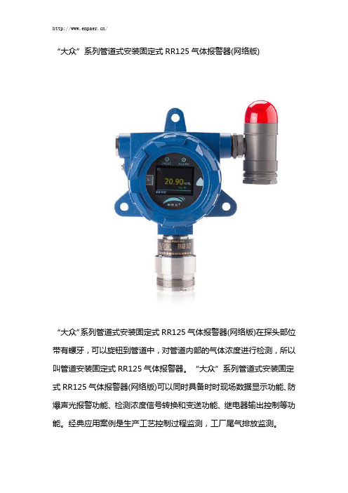 “大众”系列管道式安装固定式RR125气体报警器(网络版)