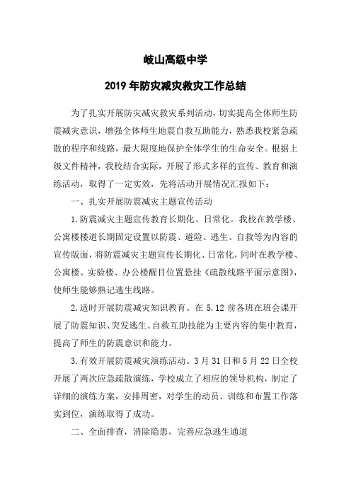 2019年防灾减灾救灾工作总结