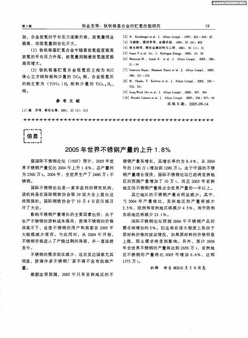 2005年世界不锈钢产量约上升1.8%