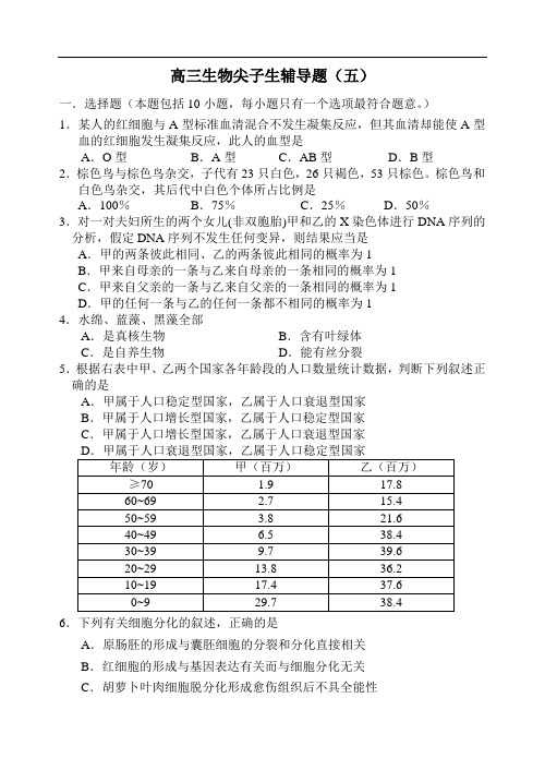 最新-高三生物尖子生辅导题5 精品