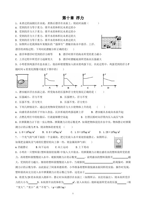 第十章  浮力-提高练习-人教版物理八年级下册