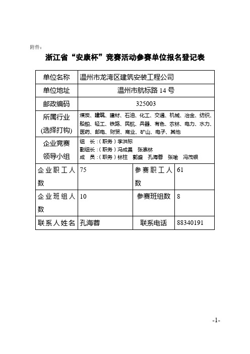 安康杯竞赛报名登记表(区建)