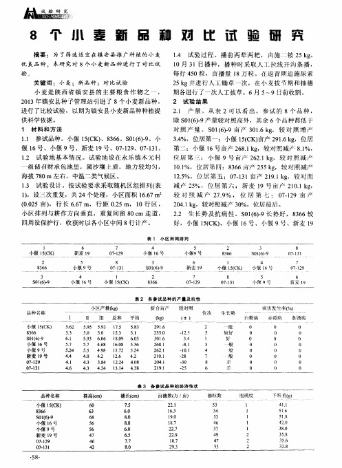 8个小麦新品种对比试验研究