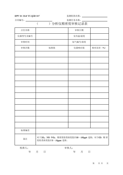 空气自动监测表格第二版增补表格第1批160516