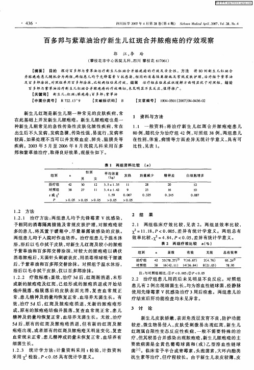 百多邦与紫草油治疗新生儿红斑合并脓疱疮的疗效观察