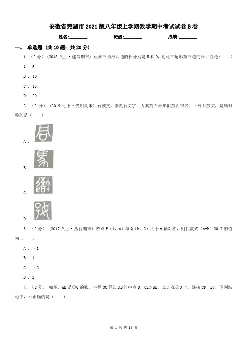 安徽省芜湖市2021版八年级上学期数学期中考试试卷B卷