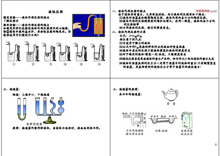 液体压强一、液体内部压强的特点