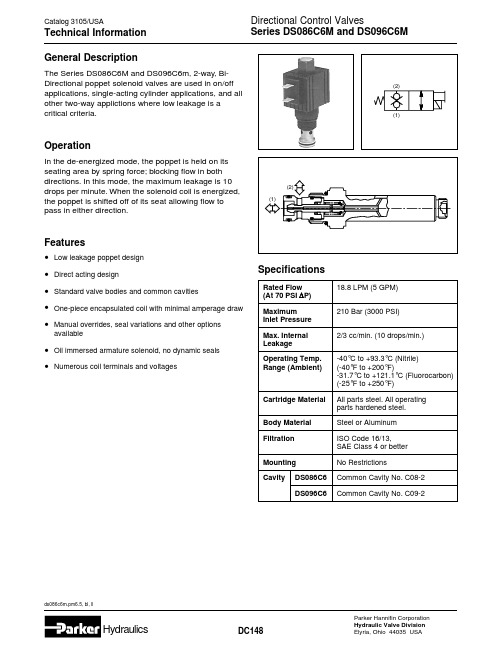 Parker Hannifin 方向控制阀Series DS086C6M和DS096C6M技术说明说