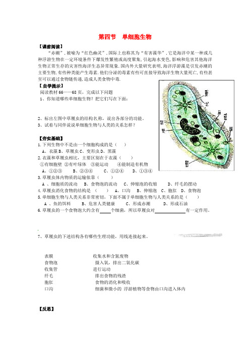 【最新】人教版七年级生物上册 2.2.4 单细胞生物导学案