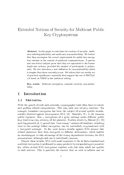 Extended Notions of Security for Multicast Public