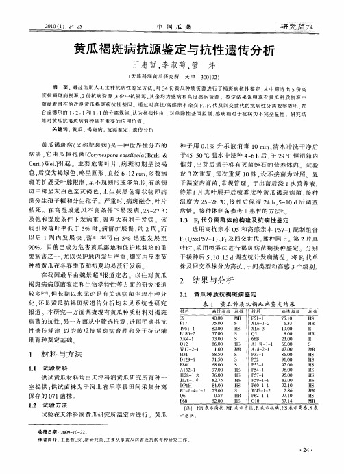 黄瓜褐斑病抗源鉴定与抗性遗传分析