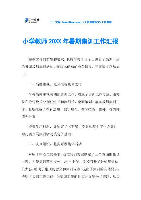 工作总结小学教师20XX年暑期集训工作汇报