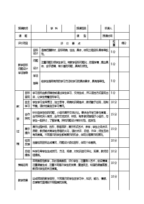 自主学习法课堂教学评价标准