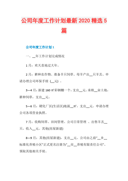 公司年度工作计划最新2020精选5篇