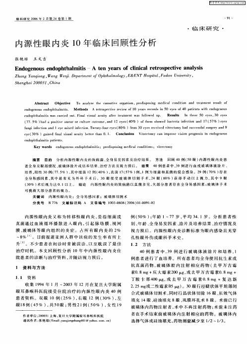 内源性眼内炎10年临床回顾性分析