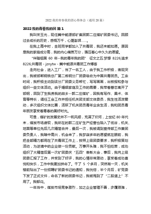 2022我的青春我的团心得体会（通用20篇）