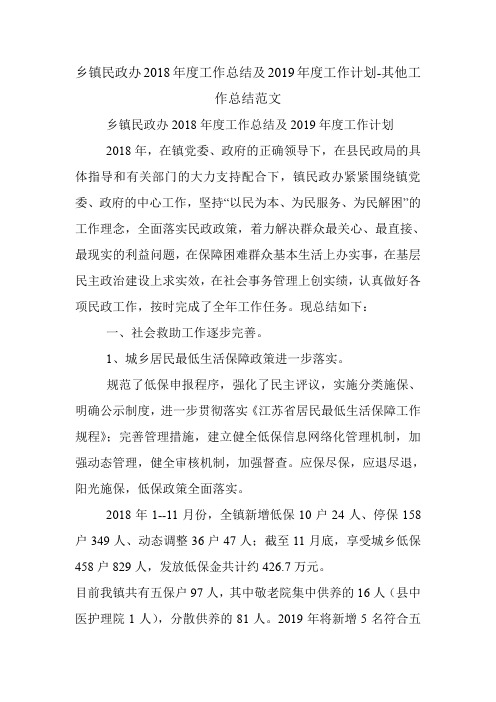 乡镇民政办2018年度工作总结及2019年度工作计划-其他工作总结范文.doc