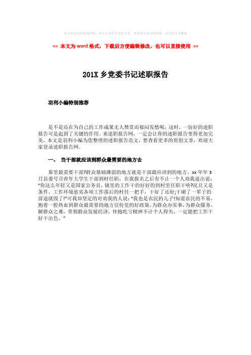 【推荐】201X乡党委书记述职报告-精选word文档 (1页)