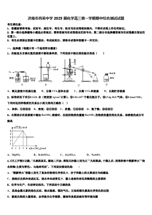 济南市育英中学2025届化学高三第一学期期中综合测试试题含解析