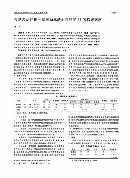 金纳多治疗椎-基底动脉缺血性眩晕61例临床观察