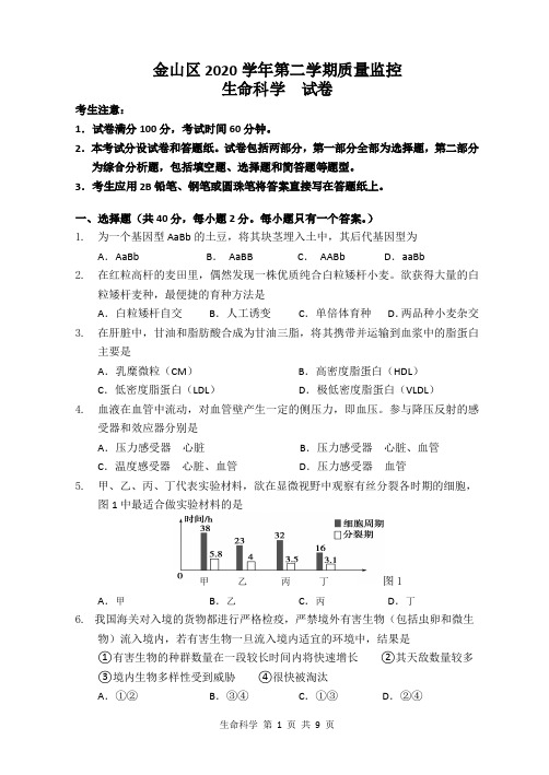 上海市金山区2020-2021学年高中等级考生物二模卷 配答案(2021.04)