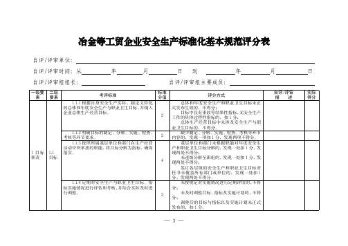 冶金等工贸企业安全生产标准化基本规范评分表