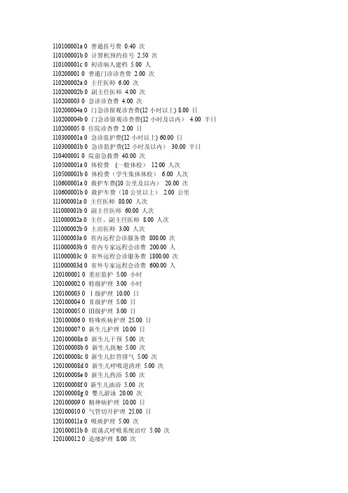 县级医院收费标准