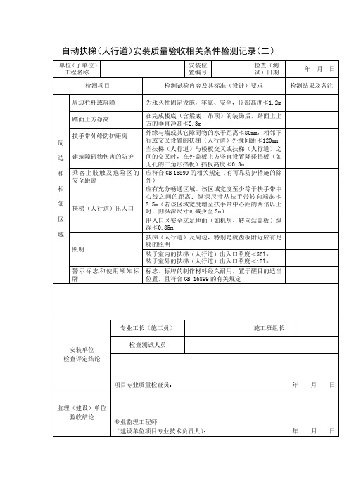 自动扶梯(人行道)安装质量验收相关条件检测记录(二)