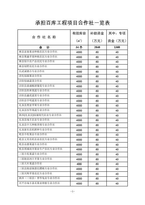 承担百库工程项目合作社一览表