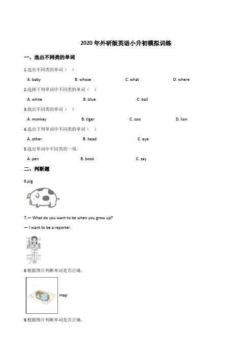 2020年外研版英语小升初模拟训练一九含答案