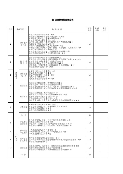 安全检查评分表项