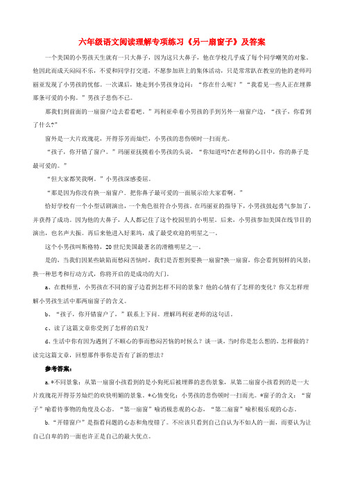 六年级语文 阅读理解专项练习 另一扇窗子