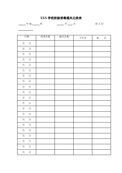 XX学校消毒通风记录表