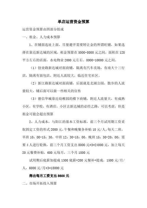 四线城市店铺运营预算