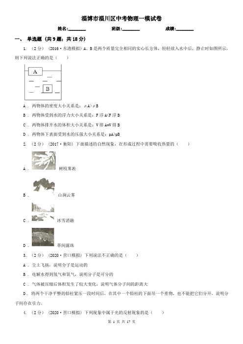 淄博市淄川区中考物理一模试卷