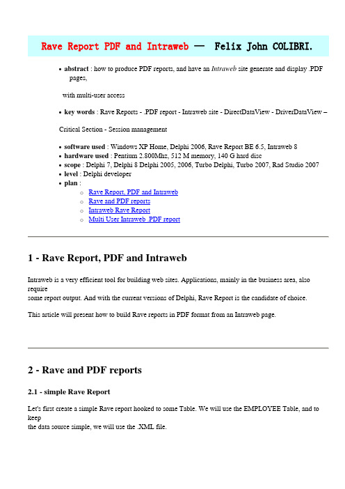 Rave Report PDF and Intraweb