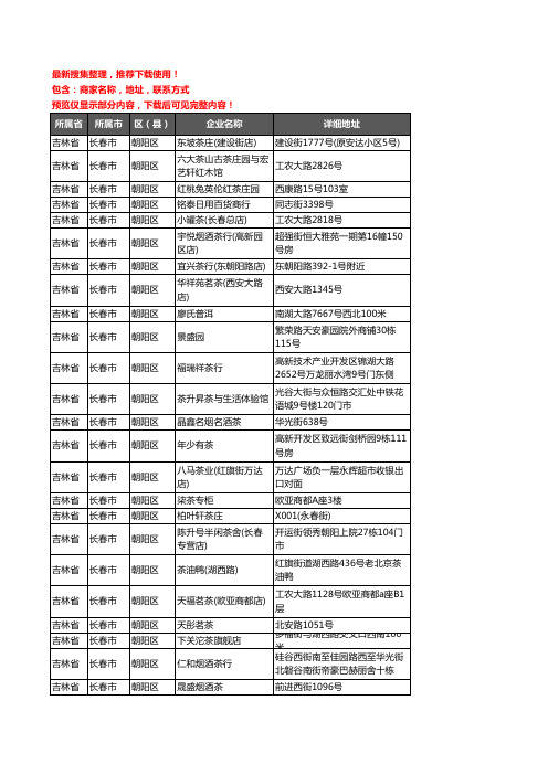 新版吉林省长春市朝阳区茶具企业公司商家户名录单联系方式地址大全130家