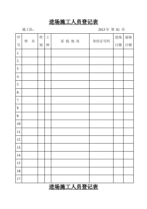 进场工人登记表