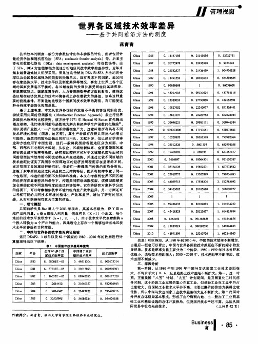 世界各区域技术效率差异——基于共同前沿方法的测度